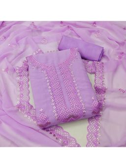 Zeepkart - Vichitra Georgette Lavender Embroidered Sequined Unstitched Dress Material (Set of 3)