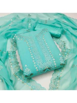 Zeepkart - Vichitra Georgette Turquoise Embroidered Sequined Unstitched Dress Material (Set of 3)