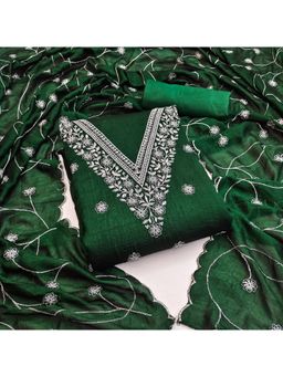 Zeepkart - Vichitra Silk Blend Green Embroidered Thread Work Unstitched Dress Material (Set of 3)