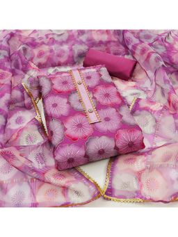 Zeepkart - Vichitra Organza Silk Pink Floral Sequined Unstitched Dress Material (Set of 3)
