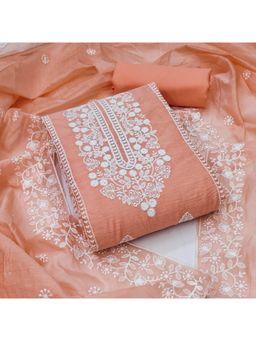 Zeepkart - Vichitra Chanderi Orange Embroidered Thread Work Unstitched Dress Material (Set of 3)