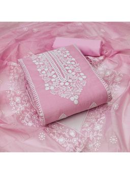 Zeepkart - Vichitra Chanderi Pink Embroidered Thread Work Unstitched Dress Material (Set of 3)
