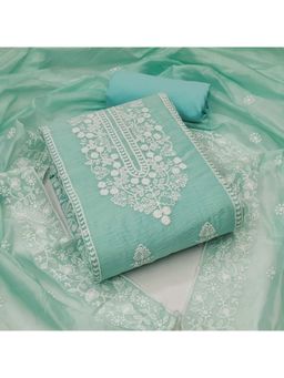 Zeepkart - Vichitra Chanderi Aqua Embroidered Thread Work Unstitched Dress Material (Set of 3)