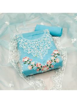 Zeepkart - Vichitra Organza Silk Blue Embroidered Sequined Unstitched Dress Material (Set of 3)