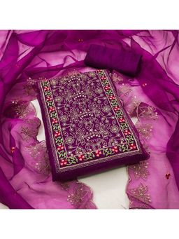 Zeepkart - Vichitra Organza Silk Purple Embroidered Sequined Unstitched Dress Material (Set of 3)