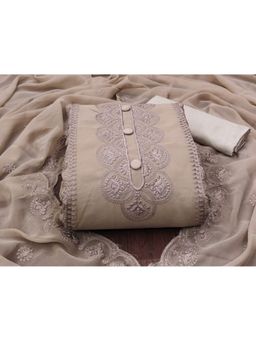 Zeepkart - Vichitra Georgette Taupe Embroidered Thread Work Unstitched Dress Material (Set of 3)