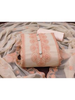 Zeepkart - Vichitra Georgette Orange Embroidered Thread Work Unstitched Dress Material (Set of 3)