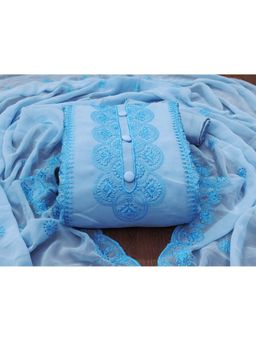 Zeepkart - Vichitra Georgette Blue Embroidered Thread Work Unstitched Dress Material (Set of 3)