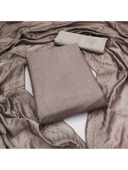 Zeepkart - Vichitra Chanderi Grey Embroidered Sequined Unstitched Dress Material (Set of 3)