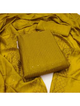 Zeepkart - Vichitra Chanderi Mustard Embroidered Sequined Unstitched Dress Material (Set of 3)