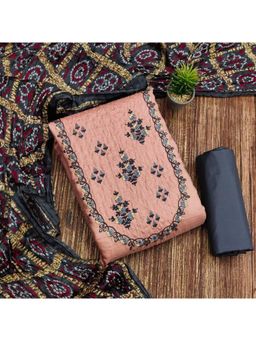 Zeepkart - Vichitra Cotton Blend Peach Embroidered Thread Work Unstitched Dress Material (Set of 3)