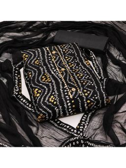 Zeepkart - Vichitra Cotton Blend Black Bandhani Unstitched Dress Material (Set of 3)
