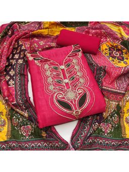 Zeepkart - Vichitra Chinon Pink Embroidered Sequined Unstitched Dress Material (Set of 3)