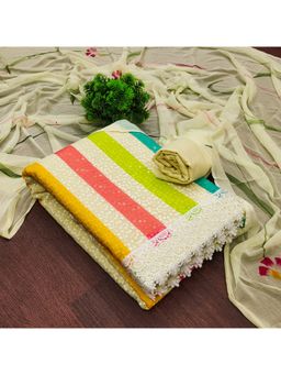 Zeepkart - Vichitra Georgette Multi-Color Stripes Lace Work Unstitched Dress Material (Set of 3)