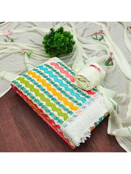 Zeepkart - Vichitra Georgette Multi-Color Embroidered Lace Work Unstitched Dress Material (Set of 3)