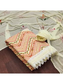 Zeepkart - Vichitra Georgette Orange Embroidered Lace Work Unstitched Dress Material (Set of 3)