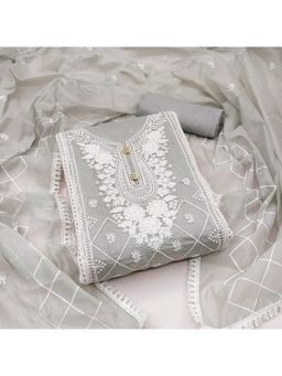 Zeepkart - Vichitra Chanderi Grey Embroidered Lace Work Unstitched Dress Material (Set of 3)