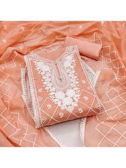 Zeepkart - Vichitra Chanderi Orange Embroidered Lace Work Unstitched Dress Material (Set of 3)