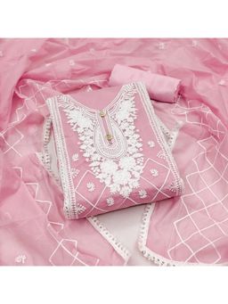 Zeepkart - Vichitra Chanderi Pink Embroidered Lace Work Unstitched Dress Material (Set of 3)