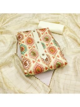 Zeepkart - Vichitra Cotton Blend Cream Printed Sequined Unstitched Dress Material (Set of 3)