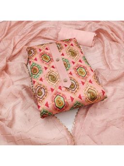 Zeepkart - Vichitra Cotton Blend Peach Printed Sequined Unstitched Dress Material (Set of 3)