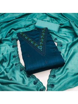 Zeepkart - Vichitra Silk Blend Blue Embroidered Sequined Unstitched Dress Material (Set of 3)