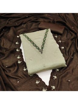 Zeepkart - Vichitra Silk Blend Grey Embroidered Sequined Unstitched Dress Material (Set of 3)