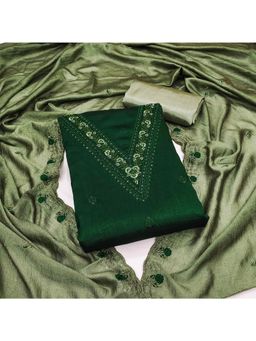 Zeepkart - Vichitra Silk Blend Green Embroidered Sequined Unstitched Dress Material (Set of 3)