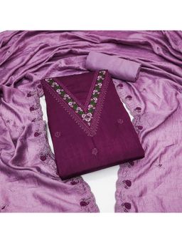 Zeepkart - Vichitra Silk Blend Purple Embroidered Sequined Unstitched Dress Material (Set of 3)