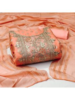Zeepkart - Vichitra Organza Silk Orange Embroidered Thread Work Unstitched Dress Material (Set of 3)