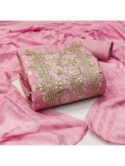 Zeepkart - Vichitra Organza Silk Pink Embroidered Thread Work Unstitched Dress Material (Set of 3)