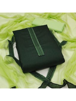 Zeepkart - Vichitra Cotton Blend Green Embroidered Sequined Unstitched Dress Material (Set of 3)