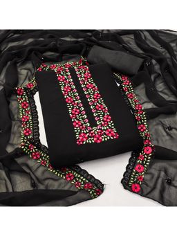 Zeepkart - Vichitra Georgette Black Embroidered Thread Work Unstitched Dress Material (Set of 3)