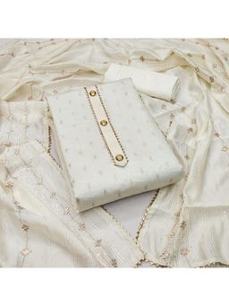 Zeepkart - Vichitra Chanderi White Sequined Gota Unstitched Dress Material (Set of 3)