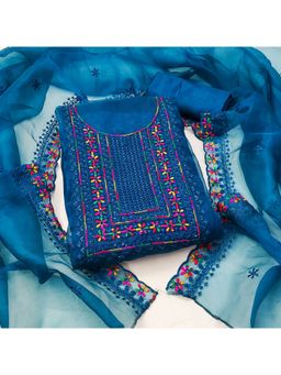 Zeepkart - Vichitra Organza Silk Blue Sequined Unstitched Dress Material (Set of 3)