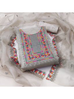 Zeepkart - Vichitra Organza Silk Grey Sequined Unstitched Dress Material (Set of 3)