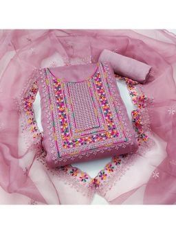 Zeepkart - Vichitra Organza Silk Pink Sequined Unstitched Dress Material (Set of 3)