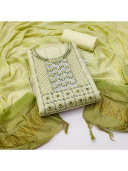 Zeepkart - Vichitra Banarasi Green Embroidered Sequined Unstitched Dress Material (Set of 3)