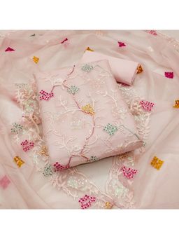 Zeepkart - Vichitra Organza Silk Peach Embroidered Sequined Unstitched Dress Material (Set of 3)