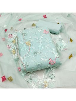 Zeepkart - Vichitra Organza Silk Blue Embroidered Sequined Unstitched Dress Material (Set of 3)