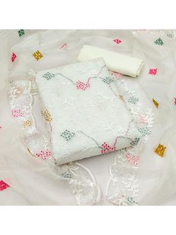 Zeepkart - Vichitra Organza Silk White Embroidered Sequined Unstitched Dress Material (Set of 3)