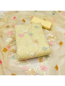 Zeepkart - Vichitra Organza Silk Yellow Embroidered Sequined Unstitched Dress Material (Set of 3)