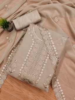 Zeepkart - Vichitra Georgette Brown Embroidered Sequined Unstitched Dress Material (Set of 3)