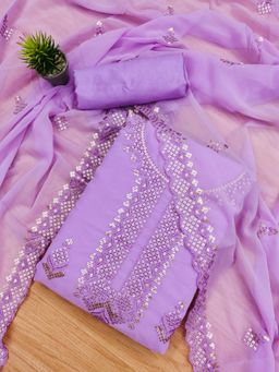 Zeepkart - Vichitra Georgette Lavender Embroidered Sequined Unstitched Dress Material (Set of 3)