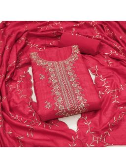 Zeepkart - Vichitra Silk Blend Pink Embroidered Unstitched Dress Material (Set of 3)