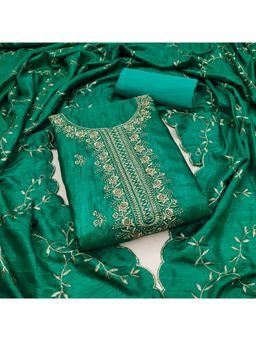 Zeepkart - Vichitra Silk Blend Green Embroidered Unstitched Dress Material (Set of 3)