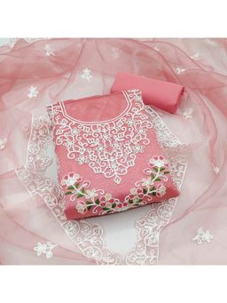 Zeepkart - Vichitra Organza Silk Pink Embroidered Sequined Unstitched Dress Material (Set of 3)