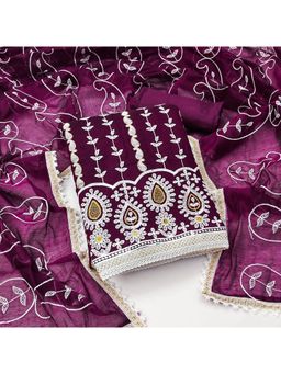 Zeepkart - Vichitra Chanderi Purple Embroidered Thread Work Unstitched Dress Material (Set of 3)
