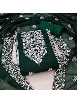 Zeepkart - Vichitra Chanderi Green Embroidered Thread Work Unstitched Dress Material (Set of 3)