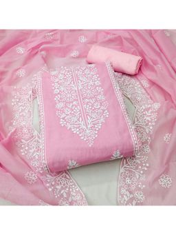 Zeepkart - Vichitra Chanderi Pink Embroidered Thread Work Unstitched Dress Material (Set of 3)
